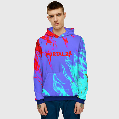 Мужская толстовка Portal 2 neon flame steel / 3D-Синий – фото 3