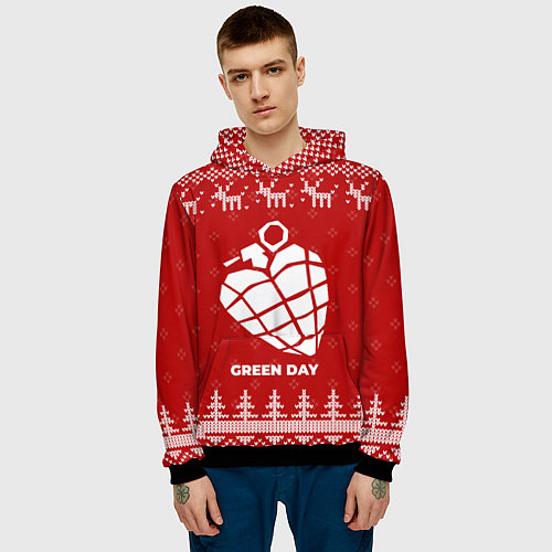 Мужская толстовка Новогодний Green Day с оленями / 3D-Черный – фото 3