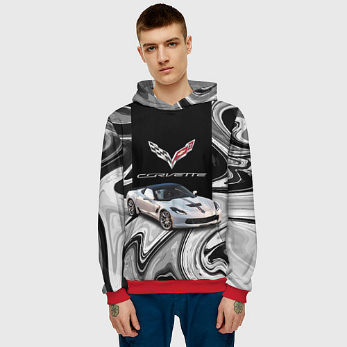 Мужская толстовка Chevrolet Corvette - motorsport racing team / 3D-Красный – фото 3