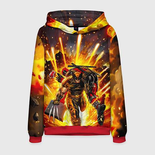 Мужская толстовка Дэдпул и Росомаха при взрыве / 3D-Красный – фото 1