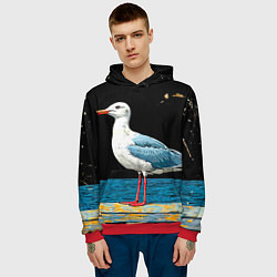 Толстовка-худи мужская Чайка на море ночью, цвет: 3D-красный — фото 2