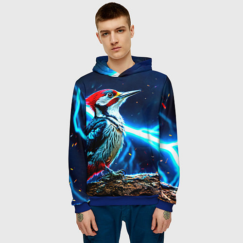 Мужская толстовка Дятел в грозу / 3D-Синий – фото 3