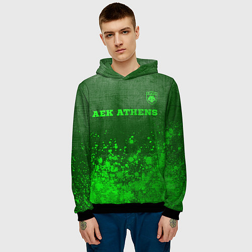 Мужская толстовка AEK Athens - green gradient посередине / 3D-Черный – фото 3