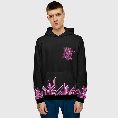 Мужская толстовка Киберсердце / 3D-Черный – фото 3