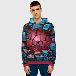 Толстовка-худи мужская Объемные слои разбитых плит, цвет: 3D-красный — фото 2