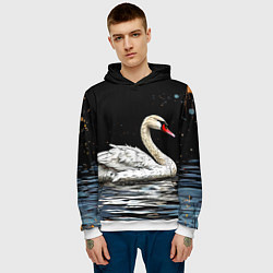 Толстовка-худи мужская Белый лебедь ночью, цвет: 3D-белый — фото 2
