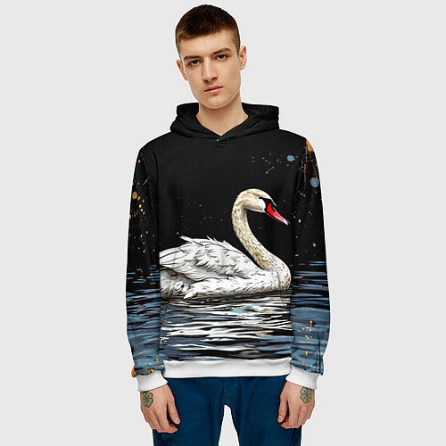 Мужская толстовка Белый лебедь ночью / 3D-Белый – фото 3