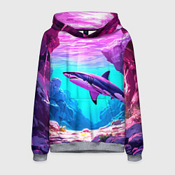Толстовка-худи мужская Акула в розовом сиянии, цвет: 3D-меланж