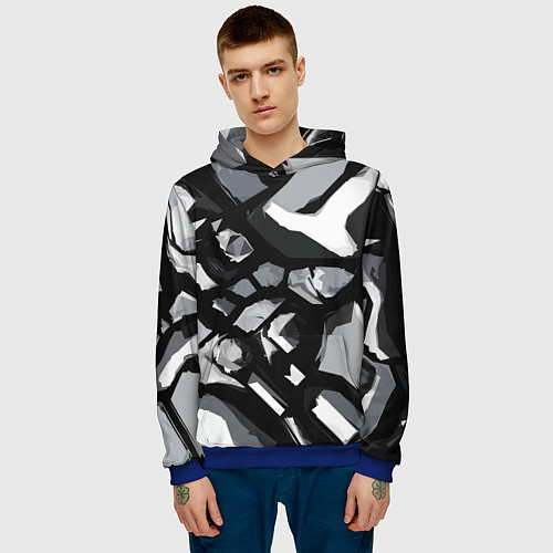 Мужская толстовка Чёрно-серая абстракция / 3D-Синий – фото 3