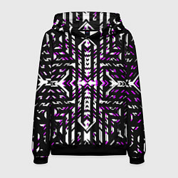 Толстовка-худи мужская Чёрно-фиолетовые диагональные полосы на белом фоне, цвет: 3D-черный
