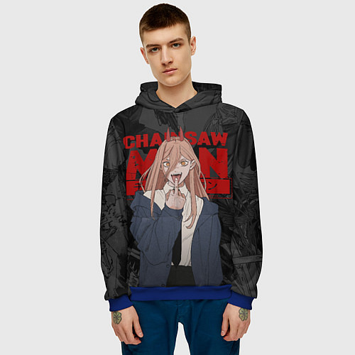Мужская толстовка Chainsaw man - Power fuck / 3D-Синий – фото 3