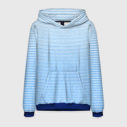 Толстовка-худи мужская Белый с голубым текстурный в полоску, цвет: 3D-синий