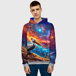 Толстовка-худи мужская Пеликан в космосе, цвет: 3D-меланж — фото 2