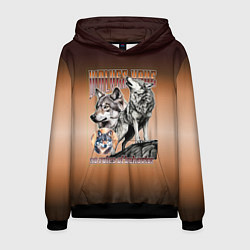Толстовка-худи мужская Волки с надписью, цвет: 3D-черный