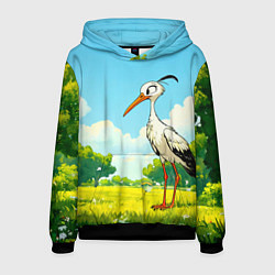 Толстовка-худи мужская Аист в лесу, цвет: 3D-черный