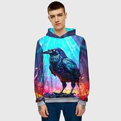 Толстовка-худи мужская Черный ворон в неоне, цвет: 3D-меланж — фото 2