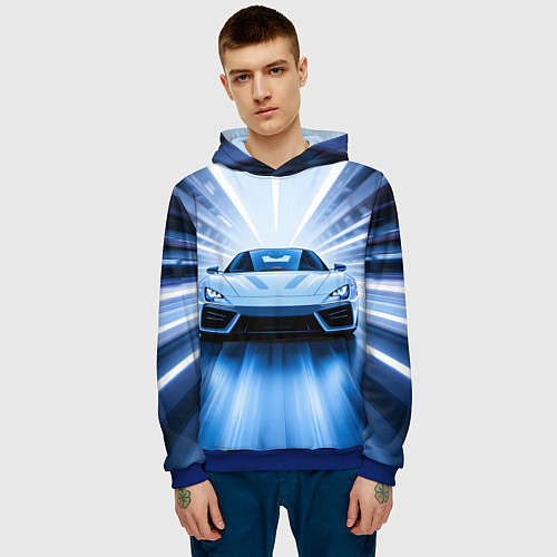 Мужская толстовка Спорткар на скорости / 3D-Синий – фото 3
