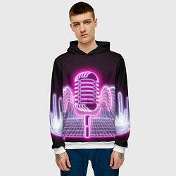 Толстовка-худи мужская Розовый неоновый микрофон, цвет: 3D-белый — фото 2