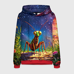 Толстовка-худи мужская Богомол и звездное небо, цвет: 3D-красный