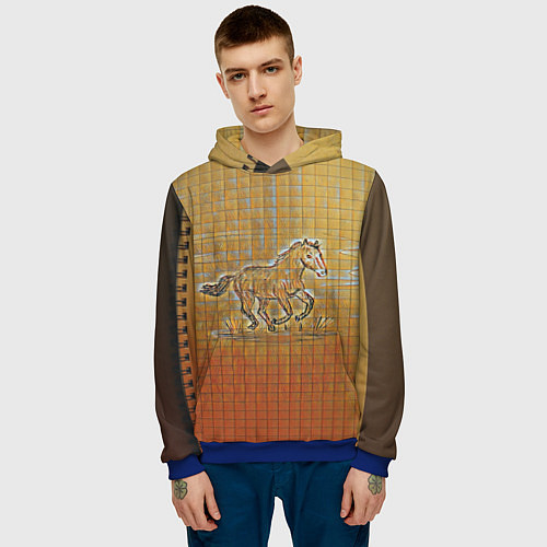 Мужская толстовка Конь на тетрадном листе / 3D-Синий – фото 3