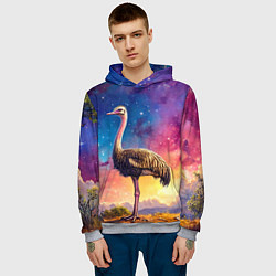 Толстовка-худи мужская Страус и звездное небо, цвет: 3D-меланж — фото 2
