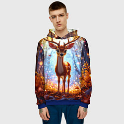 Толстовка-худи мужская Олень в искристом лесу, цвет: 3D-синий — фото 2