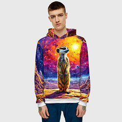 Толстовка-худи мужская Сурикат и космическое небо, цвет: 3D-белый — фото 2