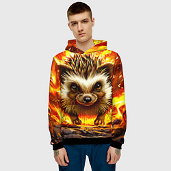 Толстовка-худи мужская Еж в огне, цвет: 3D-черный — фото 2