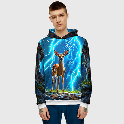 Мужская толстовка Олененок в разрядах молний / 3D-Белый – фото 3