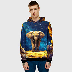 Толстовка-худи мужская Слон и космическое небо, цвет: 3D-черный — фото 2