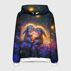 Толстовка-худи мужская Влюбленные зайчики, цвет: 3D-белый