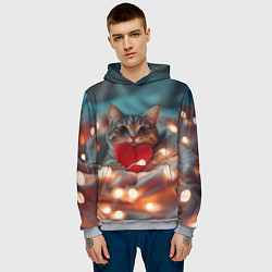 Толстовка-худи мужская Кошка с сердцем, цвет: 3D-меланж — фото 2