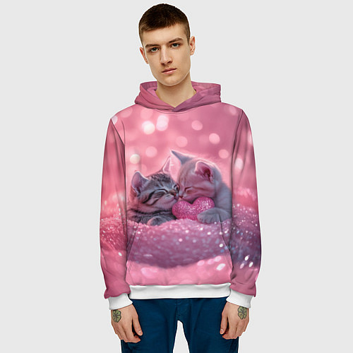 Мужская толстовка Влюбленные котята в розовых блестках / 3D-Белый – фото 3