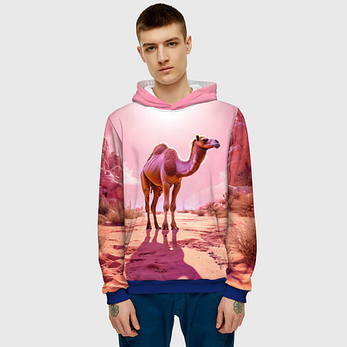 Мужская толстовка Верблюд в розовой пустыне / 3D-Синий – фото 3
