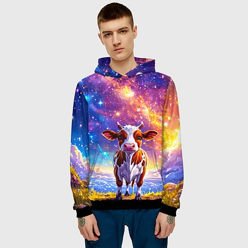 Мужская толстовка Коровка и звездное небо / 3D-Черный – фото 3