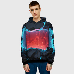 Толстовка-худи мужская Неоновая разбитая стена - текстура, цвет: 3D-черный — фото 2