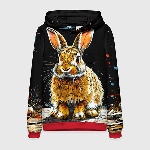 Мужская толстовка Заяц на черном / 3D-Красный – фото 1
