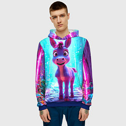 Толстовка-худи мужская Ослик в неоновых искрах, цвет: 3D-синий — фото 2