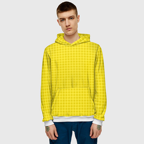 Мужская толстовка Сочный жёлтый паттерн клетка / 3D-Белый – фото 3