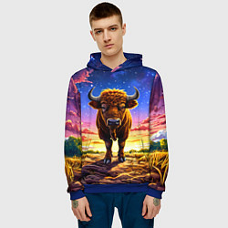 Толстовка-худи мужская Буйвол в звездной ночи, цвет: 3D-синий — фото 2