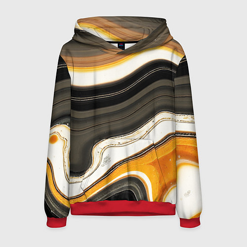 Мужская толстовка Волнистые чёрно-жёлтые полосы на белом фоне / 3D-Красный – фото 1