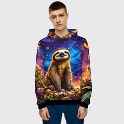 Толстовка-худи мужская Ленивец и звездное небо, цвет: 3D-черный — фото 2