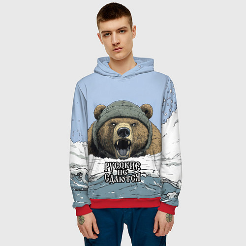 Мужская толстовка Русский не сдаются - мощный медведь / 3D-Красный – фото 3
