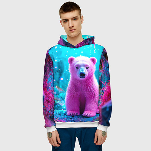 Мужская толстовка Белый розовый медведь / 3D-Белый – фото 3