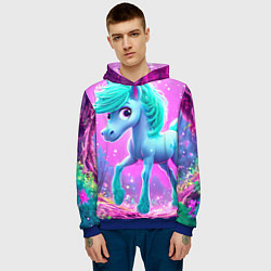 Толстовка-худи мужская Бирюзовая лошадка, цвет: 3D-синий — фото 2