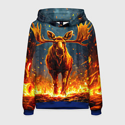 Толстовка-худи мужская Лось в огне, цвет: 3D-синий