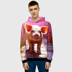 Толстовка-худи мужская Поросенок в розовом, цвет: 3D-черный — фото 2