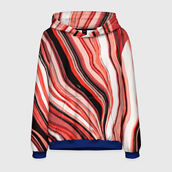 Толстовка-худи мужская Волнистые вертикальные чёрно-красные полосы, цвет: 3D-синий