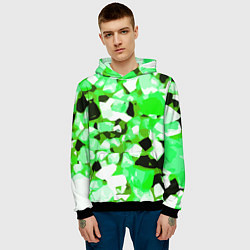 Толстовка-худи мужская Green and white abstraction on a black background, цвет: 3D-черный — фото 2