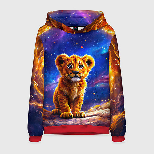 Мужская толстовка Львенок в звездную ночь / 3D-Красный – фото 1